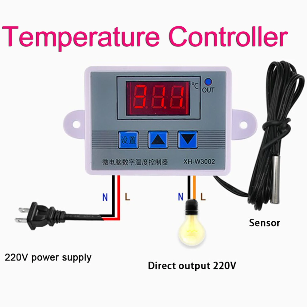 XH-W3001 W3002 Water Cooler Temperature Controller 12V/24V/110V 220V Fridge Thermostat Switch Water Heating Sensor