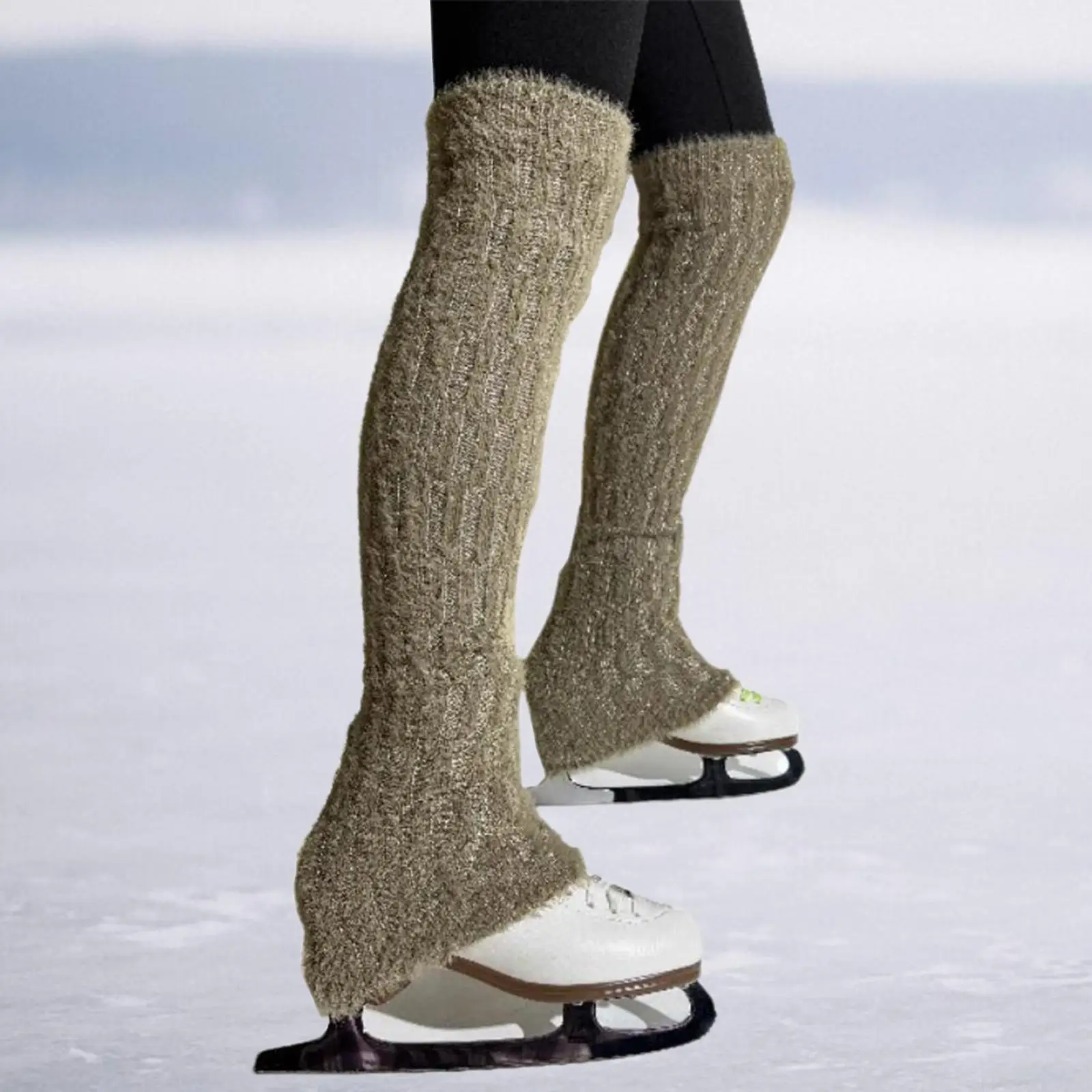 Aquecedores de pernas para patinação artística, meias macias e grossas altas sem pés, aquecedores de pernas longas para dança, treino de inverno, esportes, clima frio