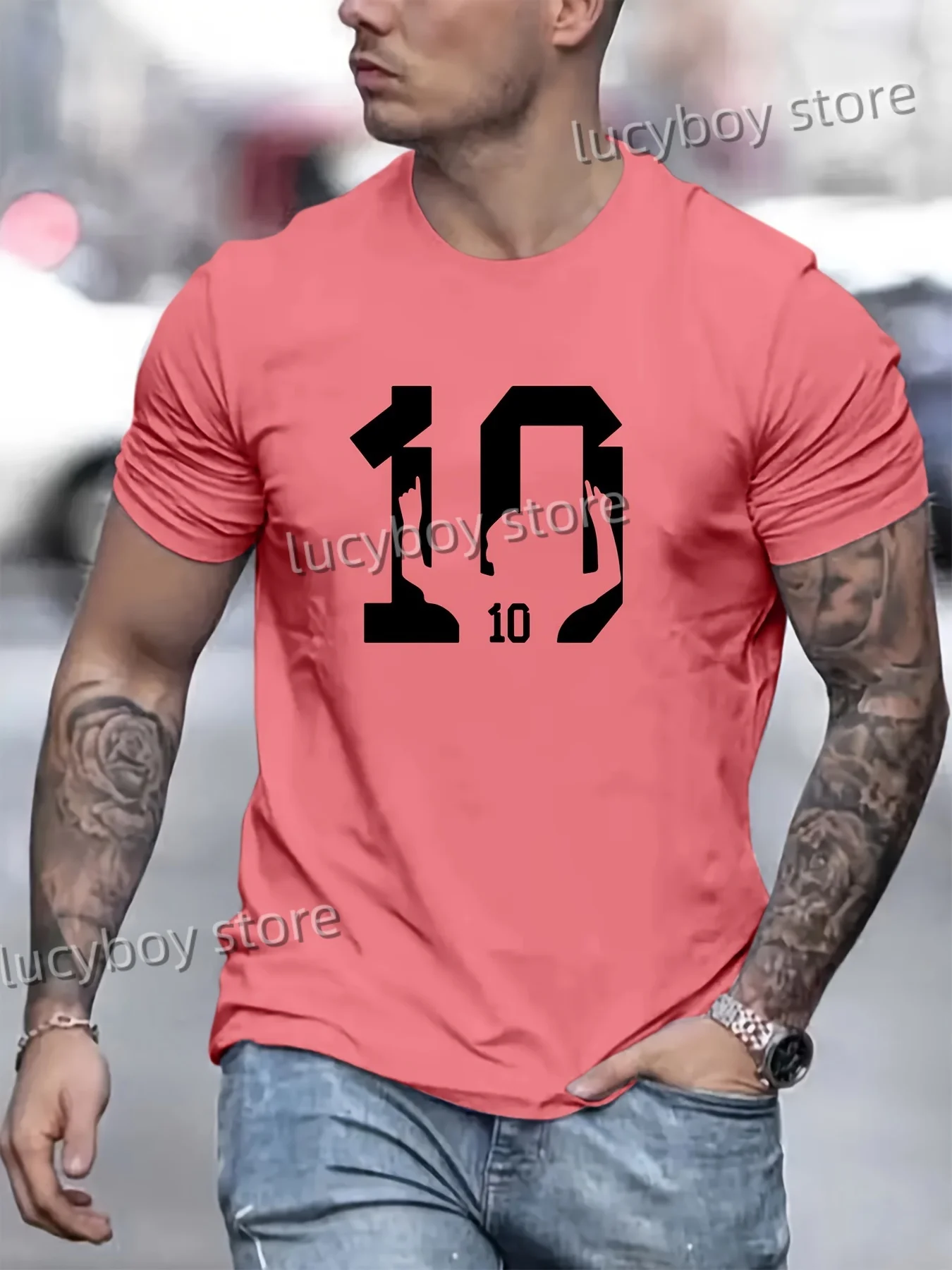 

Men Number 10 Printed Short Sleeve T Shirt Man Round Neck Sportwear casual Racing Football Tee Vintage Tops Men Clothes