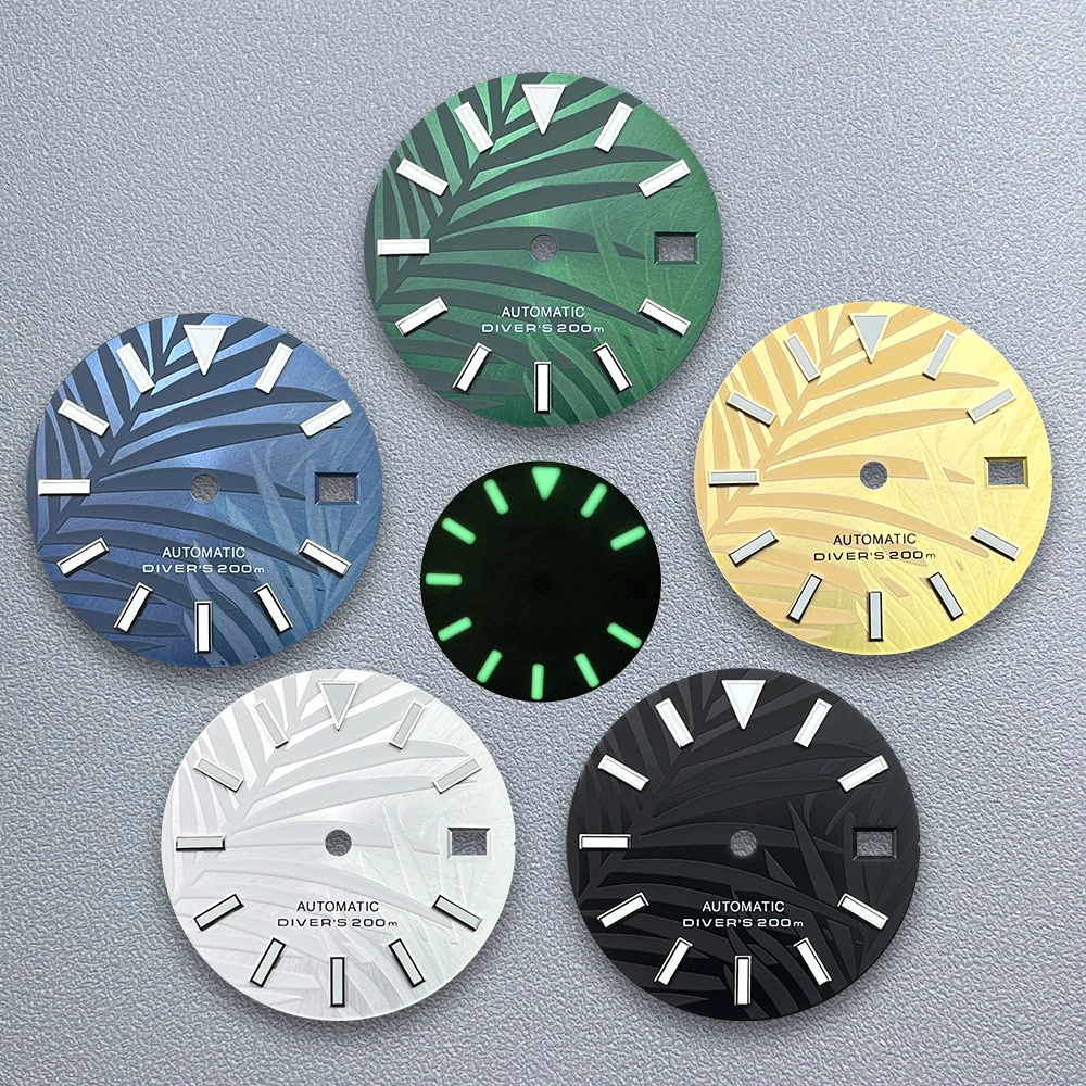 

28.5mm S Logo Bamboo Leaf Dial Fit NH35/NH36/4R/7S Movement Green Luminous Watch Modification Accessories