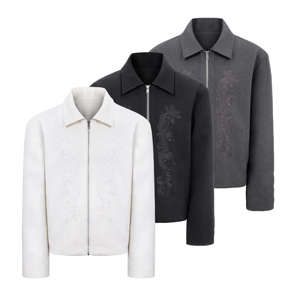 2025 New Arrival Men Retro Pattern Embroidered Loose Casual Jacket Y2K Streetwear Lapel Outerwear