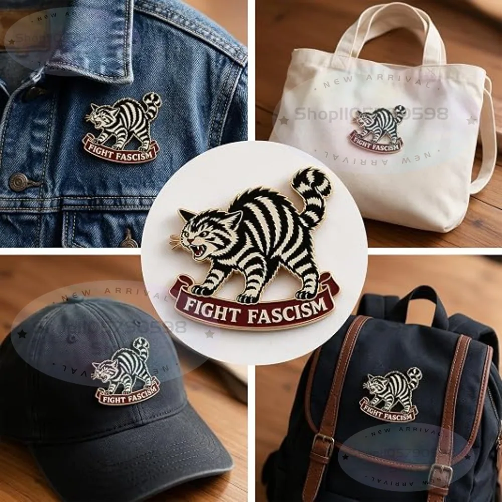 Fight Fascism Cat Pin, Anti Fascist Political Metal Pin,Political Protest Pin, Activist Resistance Badge for Jacket Backpack