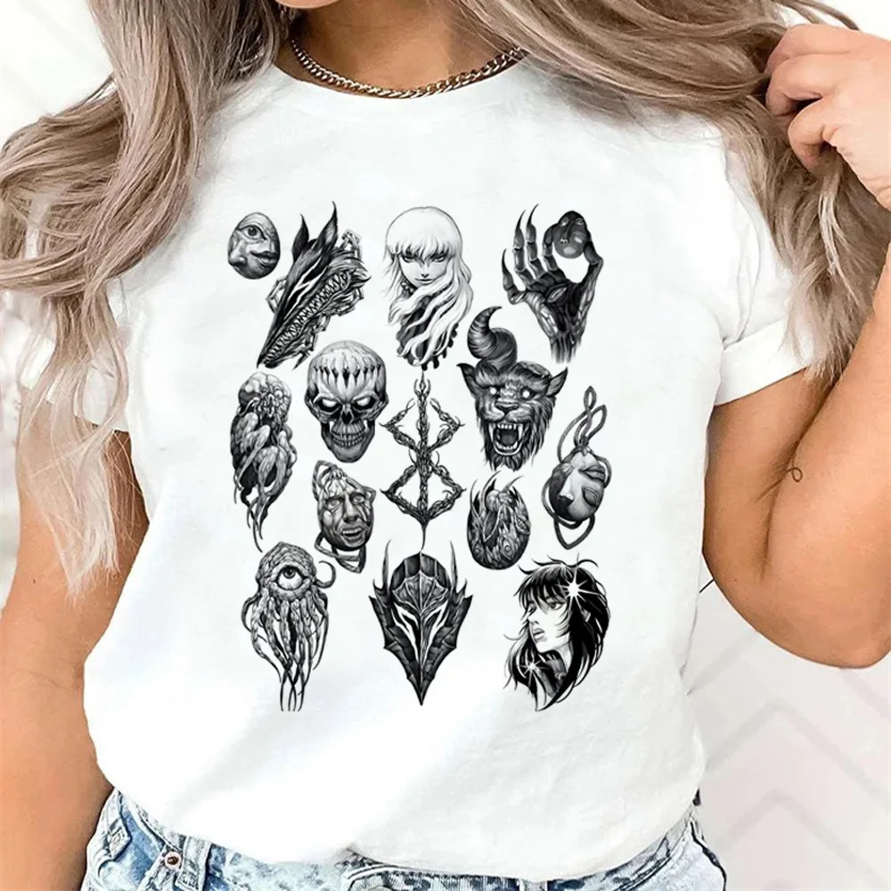 Berserk shirt teen Classic harajuku  anime Comfortable 80s Breathable top tees anime Vintage Trendy harajuku Classic Graphic