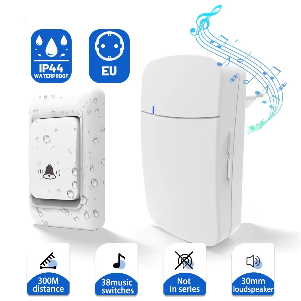 Outdoor Wireless Doorbell Waterproof House Chime Kit 300M Remote EU US Plug Home Remote Welcome Door Bell Calls 38 Ringtones New