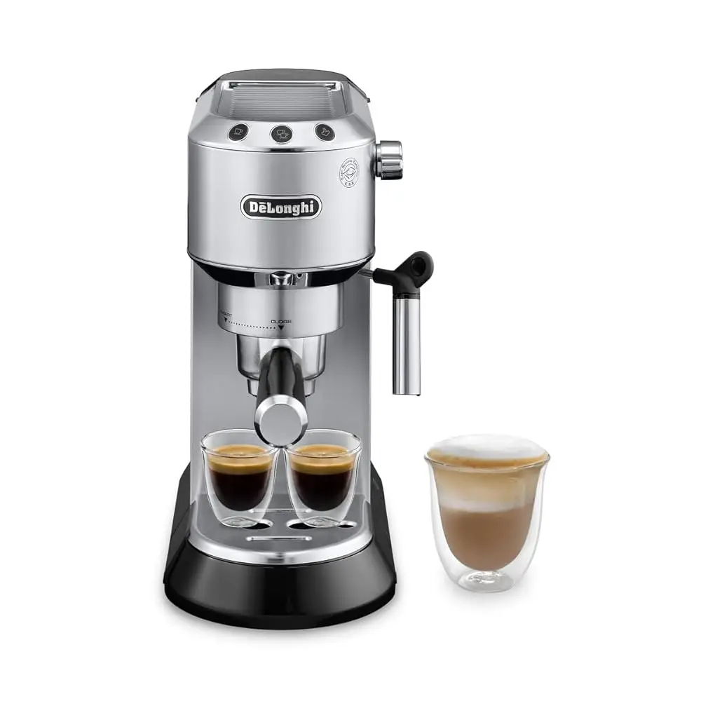 Dedica Espresso Hine, cafetera y Pucino con Espumador de leche, metal/inoxidable, diseño compacto de 6 pulgadas de ancho, apto para tazas de hasta 5