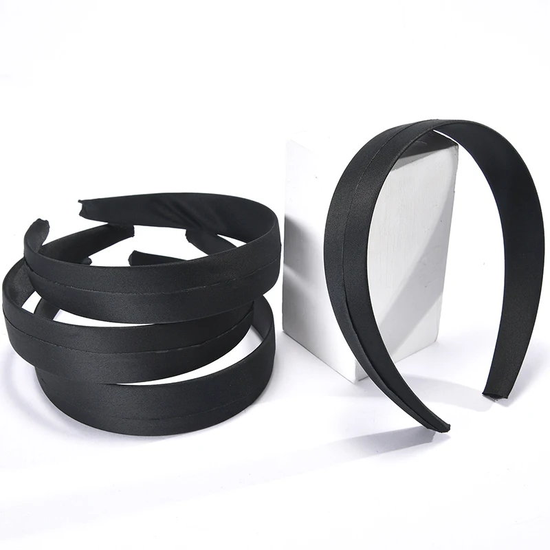 10PCS 3cm Black Satin Fabric Reverse Covered Plastic Headbands Base Hairbands for DIY Knotted Bows Hair Hoops