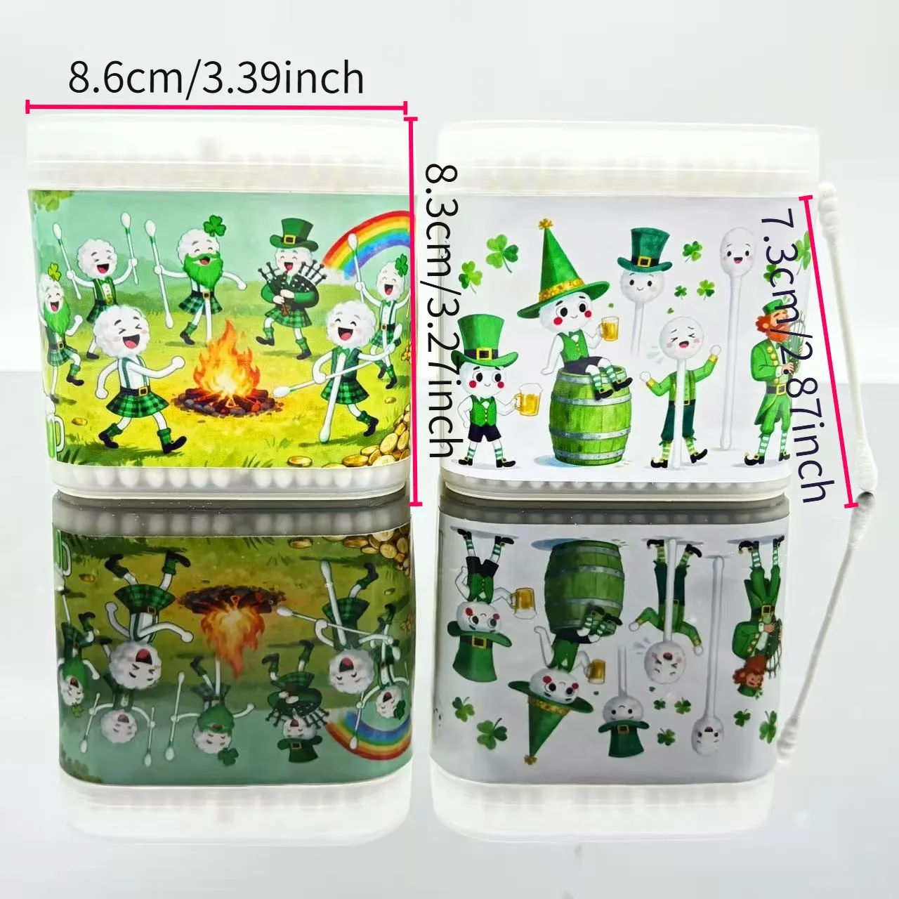 400Pcs Green Hat Day Themed Double-Ended Cotton Swabs, Creative St. Patrick's Day Themed Cotton Swab Sticks, White Spiral Round Cotton Swab Sticks