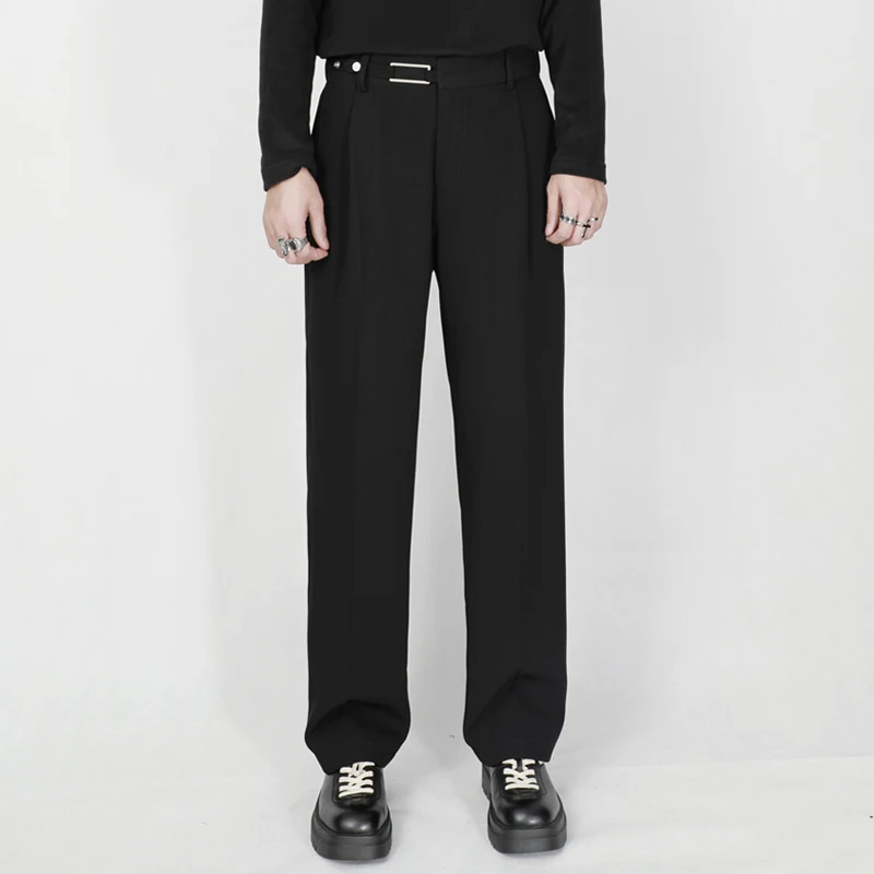 NDNBF Seasonal drape casual suit pants, men's straight leg pants, black wide leg loose pants, non ironing suit pants