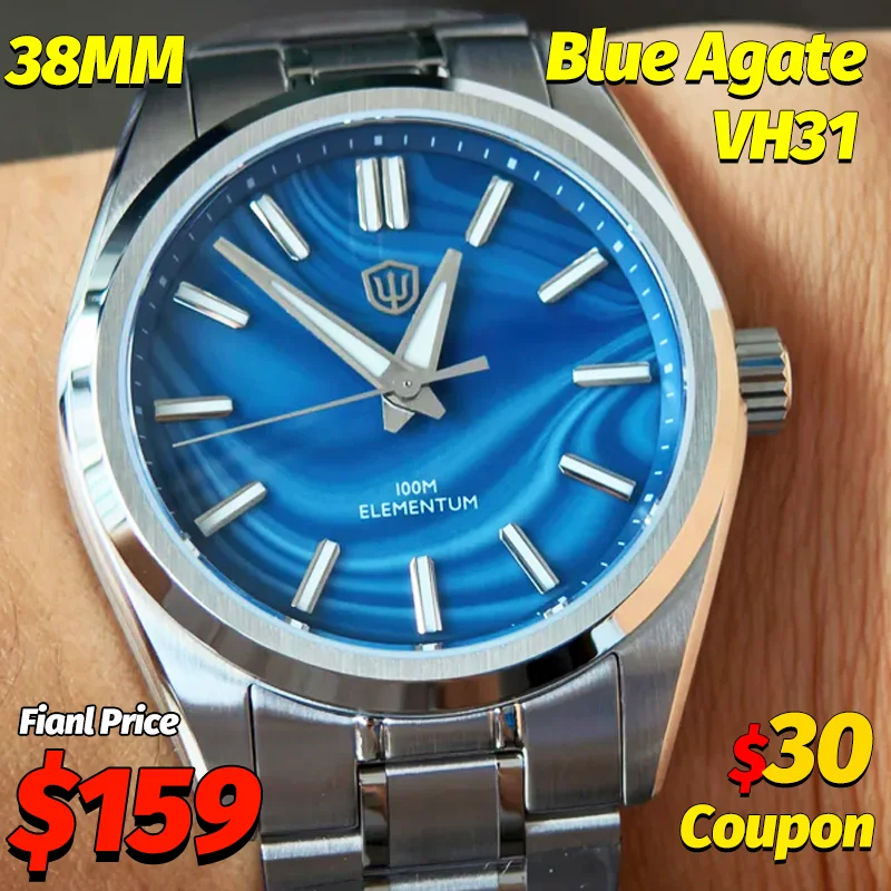 Watchdives WD0003D Quarzuhren Mann Blaues Achat Zifferblatt VH31 Sweep Bewegung AR Saphir BGW9 Wasserdicht 10Bar 38MM Luxusuhr