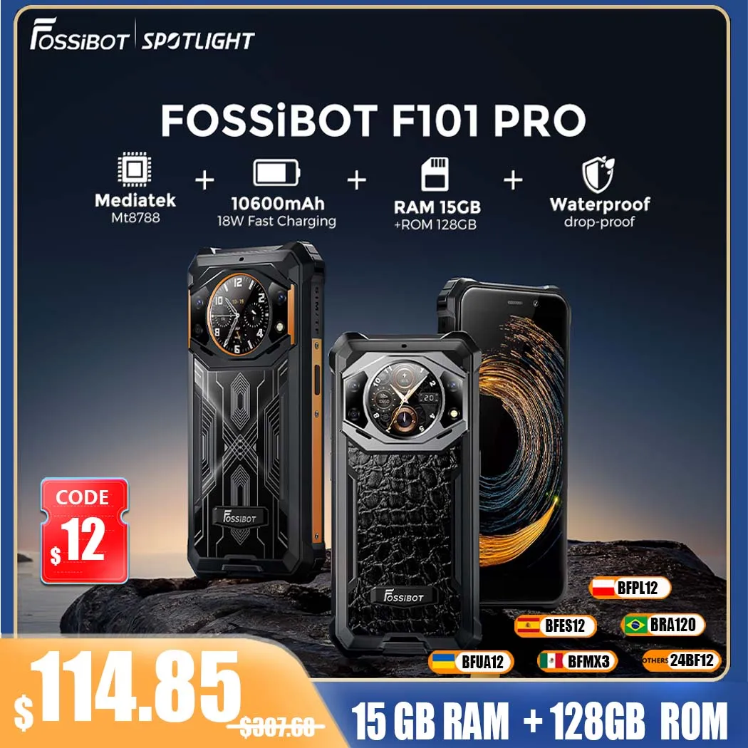 [World Premiere] Fossibot F101 Pro,Rugged Smartphone ,10600mAh,IP68,15GB+128GB,Waterproof Global Version Cell Phone,NFC