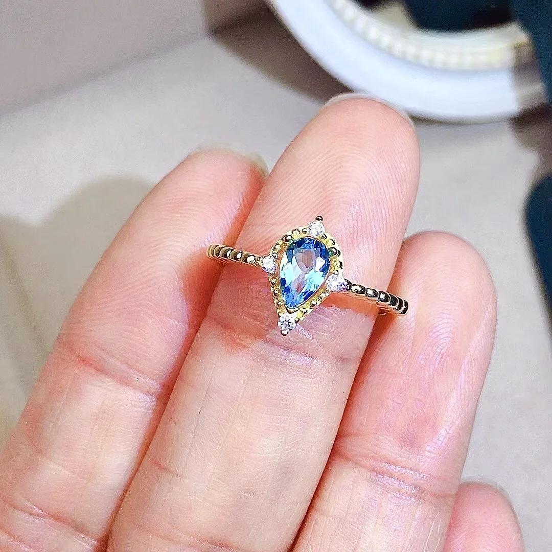 لطيف الفضة تاج الدائري لفتاة شابة 4 مللي متر * 6 مللي متر VVS الصف الطبيعي توباز خاتم فضة الصلبة 925 الفضة توباز مجوهرات #2