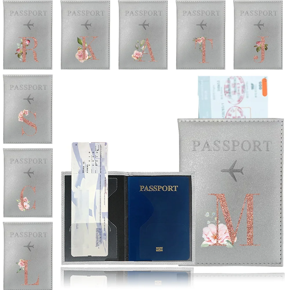 

Silver Color PU Passport Holder Ticket Passport Covers Printing Rose Gold Series Cover ID Credit Card Holder Travel Accessories