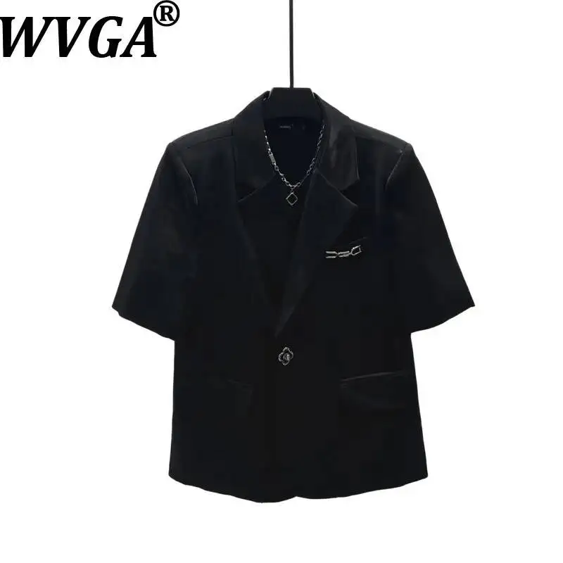 

WVGA Summer New Men's Dark Liquid-smooth Short Sleeved Suit Jackets Stylish Design Shoulder Pads Niche Chic Casual Blazer W25561