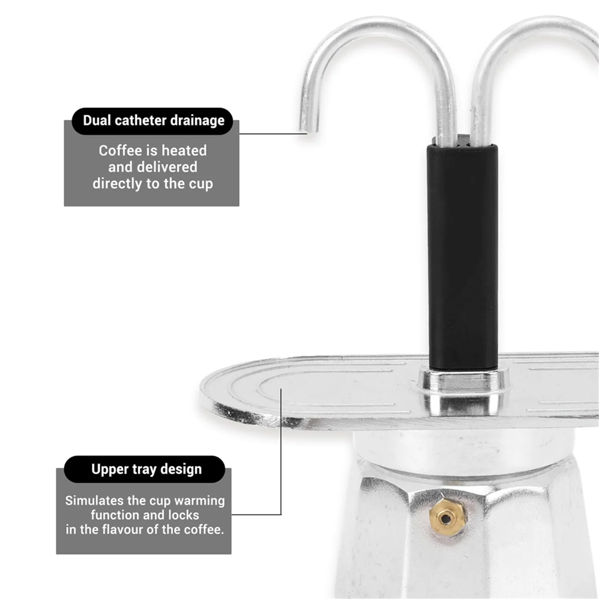 A97G 2 Cup Coffee Maker, 100ml Mini Coffee Pot Double- Aluminum Stovetop Espresso Maker for Home Cafe Office Use