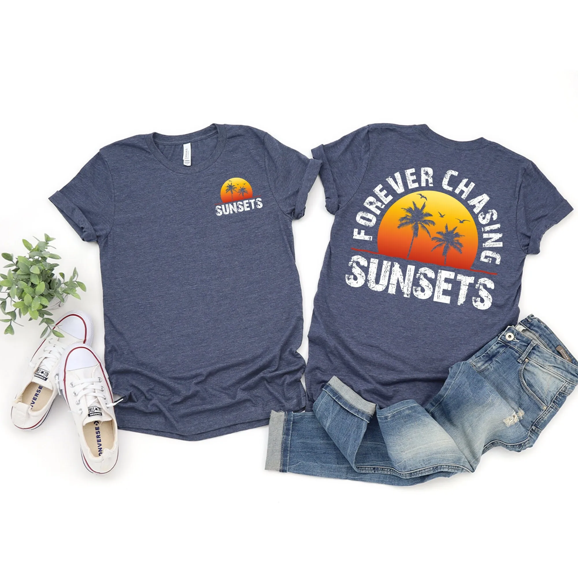 Forever Chasing Sunsets T Shirt Summer Beach Vacation Girls Trip Travel