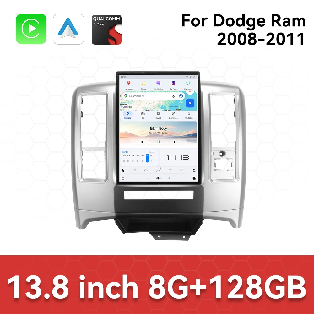 13.8 Inch Android 13 Carplay GPS Navigation Head Unit for Qualcomm Dodge Ram 2008-2011 Multimedia Compatible with Car Multimedia