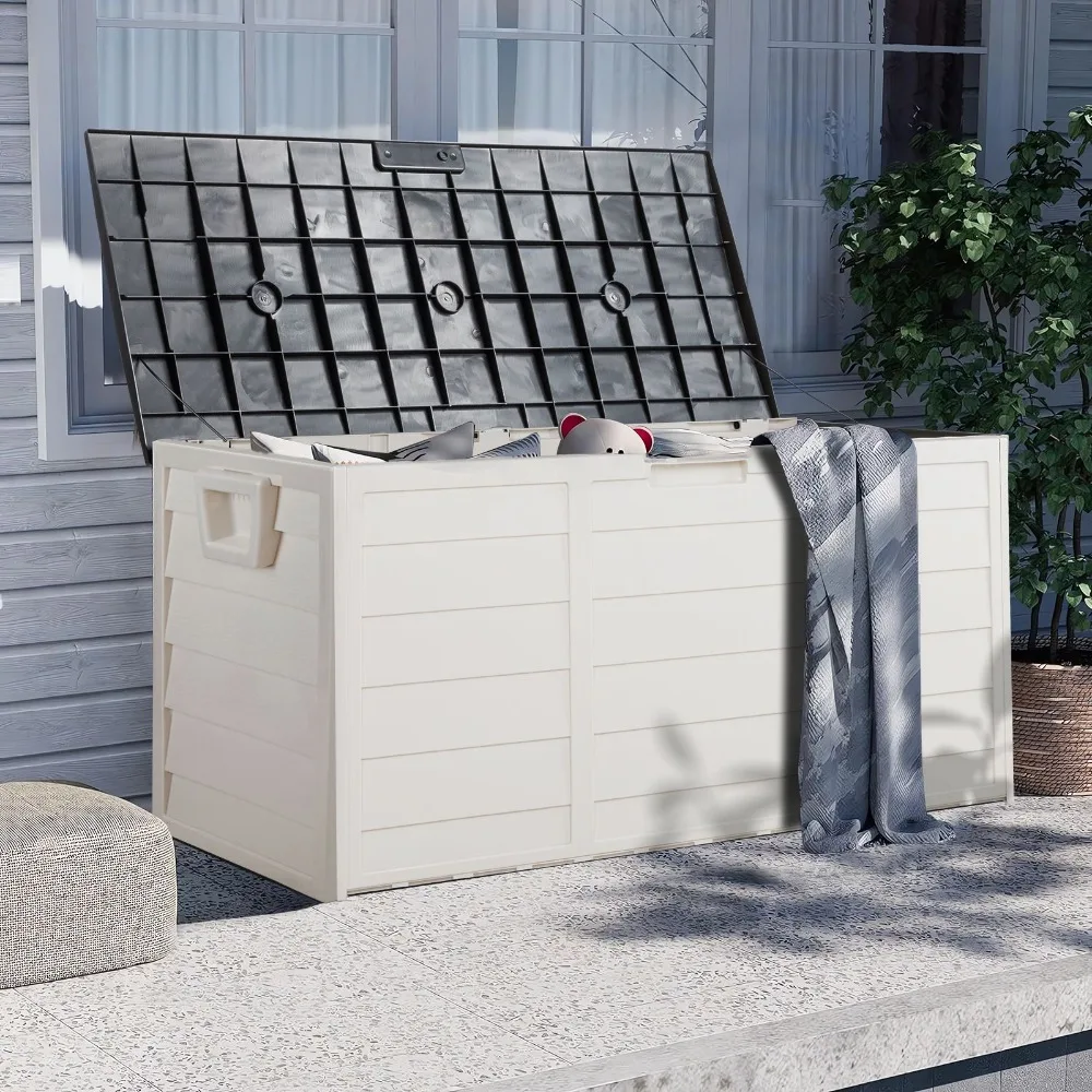 75gal 280L Outdoor Garden Plastic Storage Deck Box Chest Tools Cushions Toys Lockable Seat，Outdoor deck box: Lockable packaging delivery box, outdoor storage box view 7