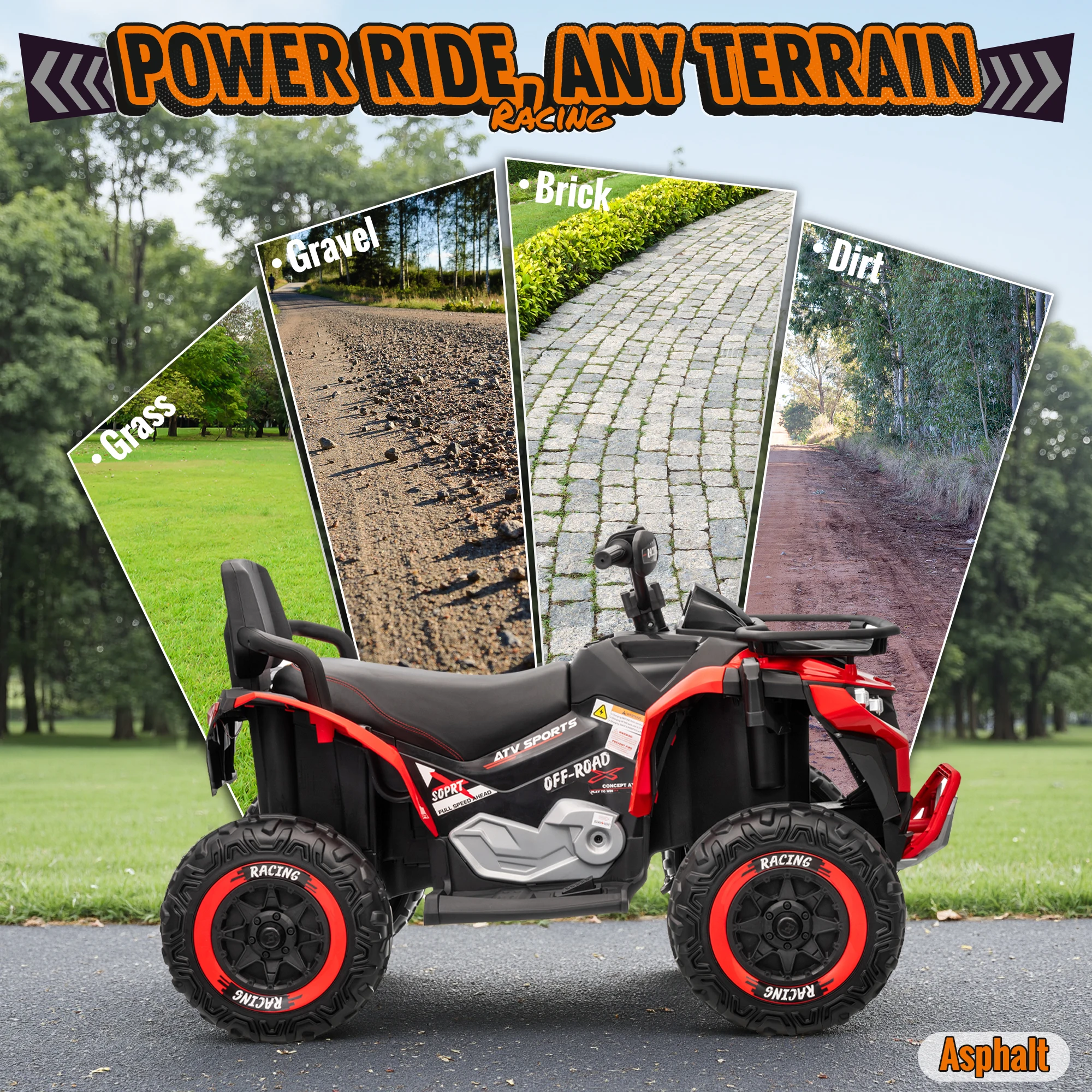 24-V-Fahrt auf dem Auto, Kinder-ATV XL-Vierrad mit EVA-Reifen, 19-Zoll-Leder-2-Sitzer, 800-W-Motoren, Fernbedienung, Knieschützer, Blume,