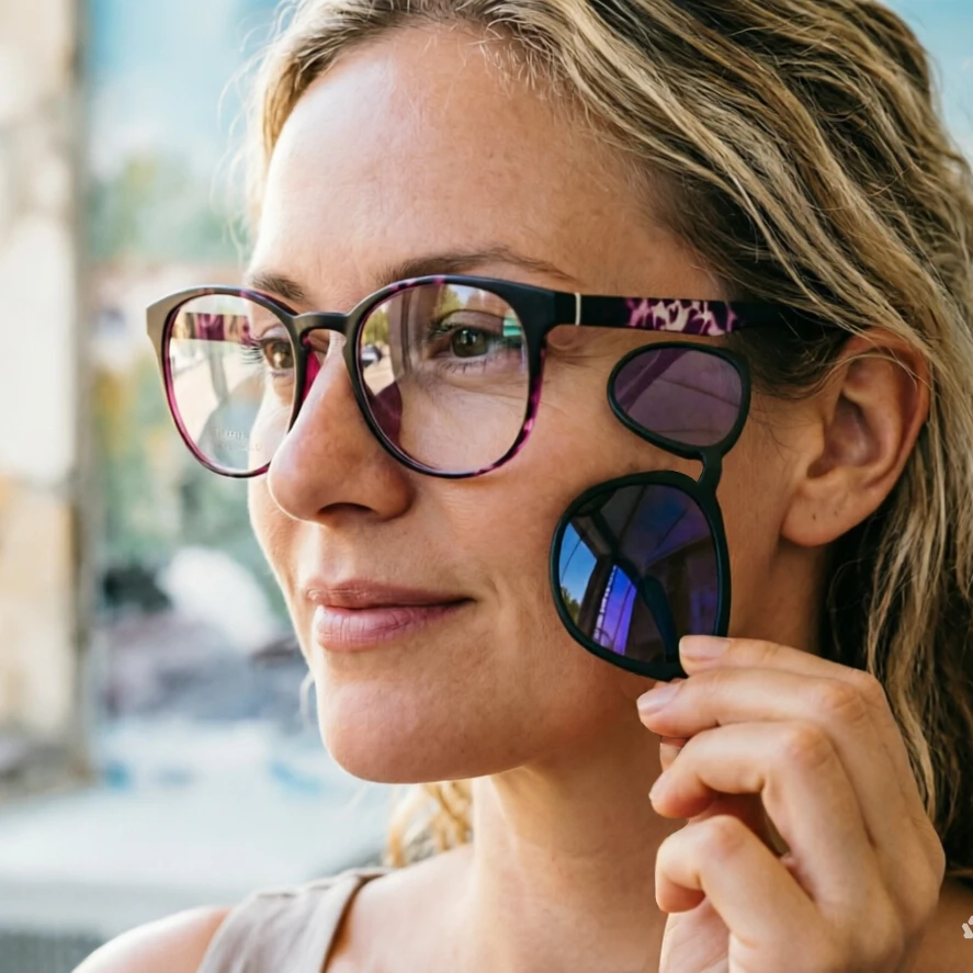 

Prescription Clip-On Polarized Sunglasses ULTEM Myopia Eyeglasses with Removable Magnetic Colorful Lenses Retro Style 008