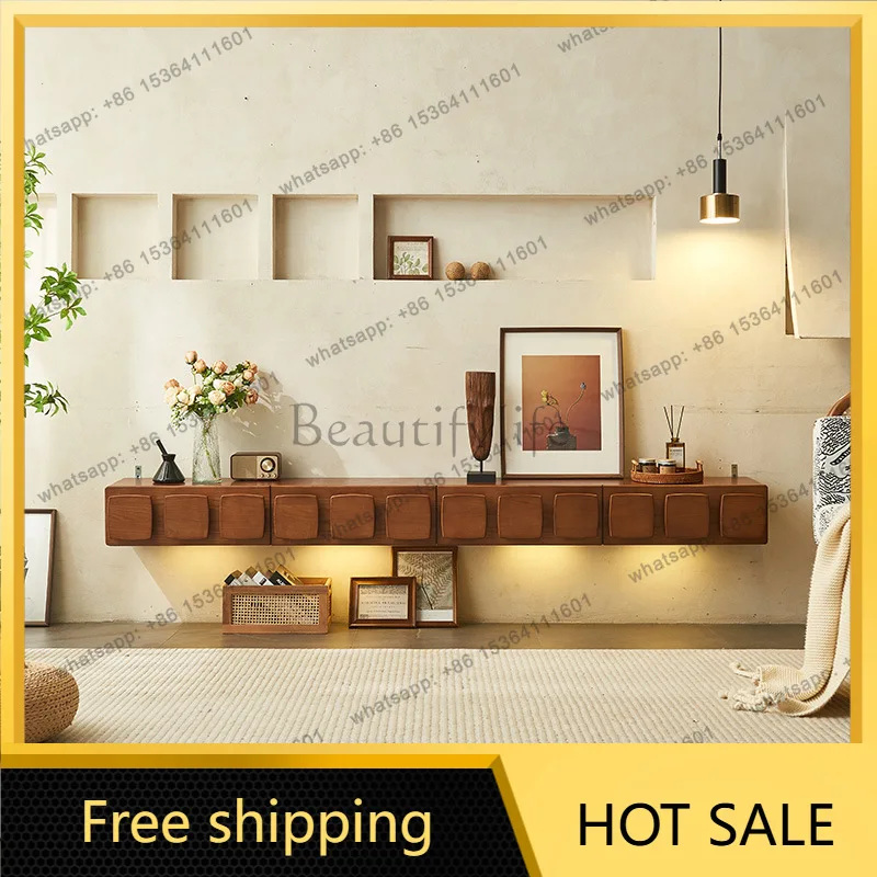 FG suspended wall hanging minimalist storage retro ash wood solid wood wall hanging suspended TV cabinet
