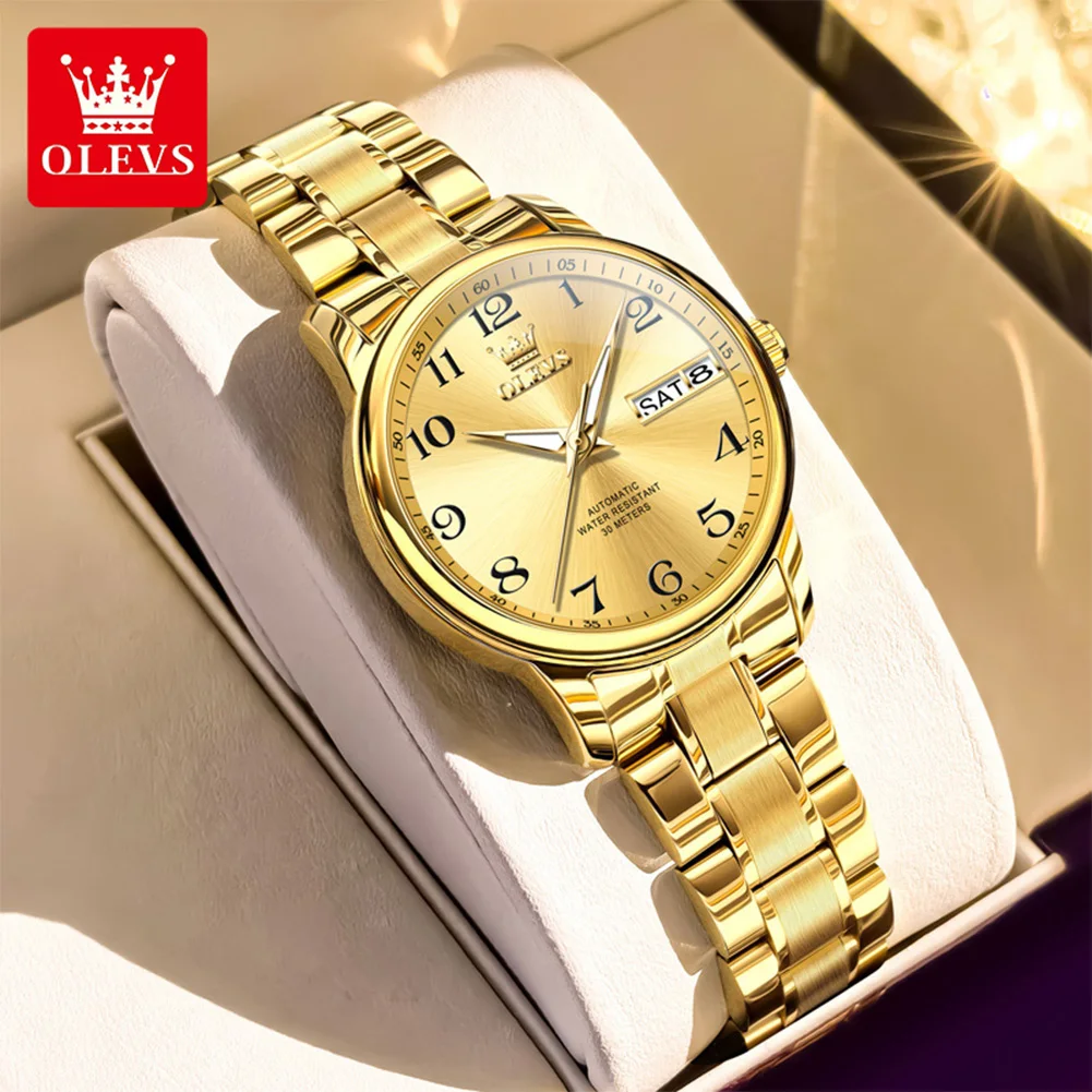 

OLEVS Automatic Watch Woman Digital Scale Calendar Week Waterproof Luxury Elegant Ladies Wristwatch Original Women Watches 7072