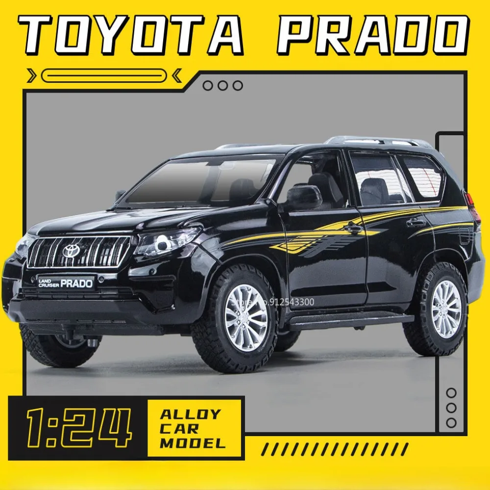 

Модель автомобиля игрушечного Toyota Prado 1/24, модель автомобиля с литым под давлением, панорамная модель автомобиля со звуком, оригинальная модель автомобиля в масштабе, игрушка для мальчиков, подарки, сувениры