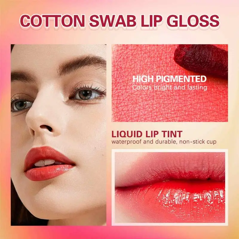 3 Pieces Cotton Stick Lip Stain Matte Lip Tint Waterproof And Long Lasting Liquid Non-Stick Portable Lip Gloss For Women Girls