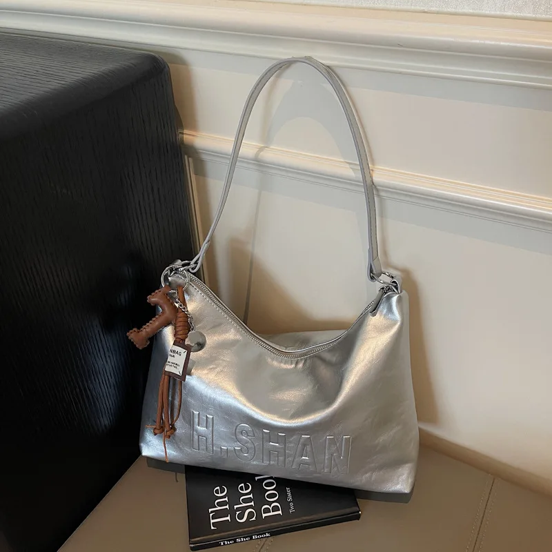 

​ Большая большая сумка в корейском стиле, регулируемая сумка через плечо с буквенным принтом для женщин, просторная веганская кожа, повседневная сумка для поездок на работу ​