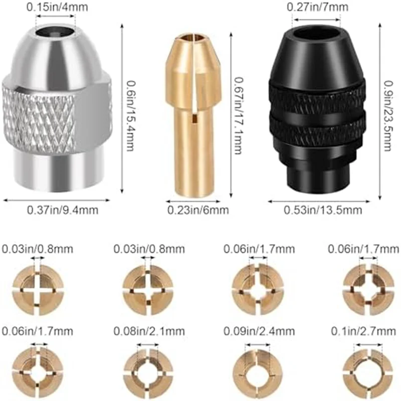 F-T 10 قطعة مجموعة كوليت تشاك الحفر 1/32 بوصة إلى 1/8 بوصة نحاس سريع الدورية الحفر الجوز استبدال 4485 4486 مثقاب بدون مفتاح