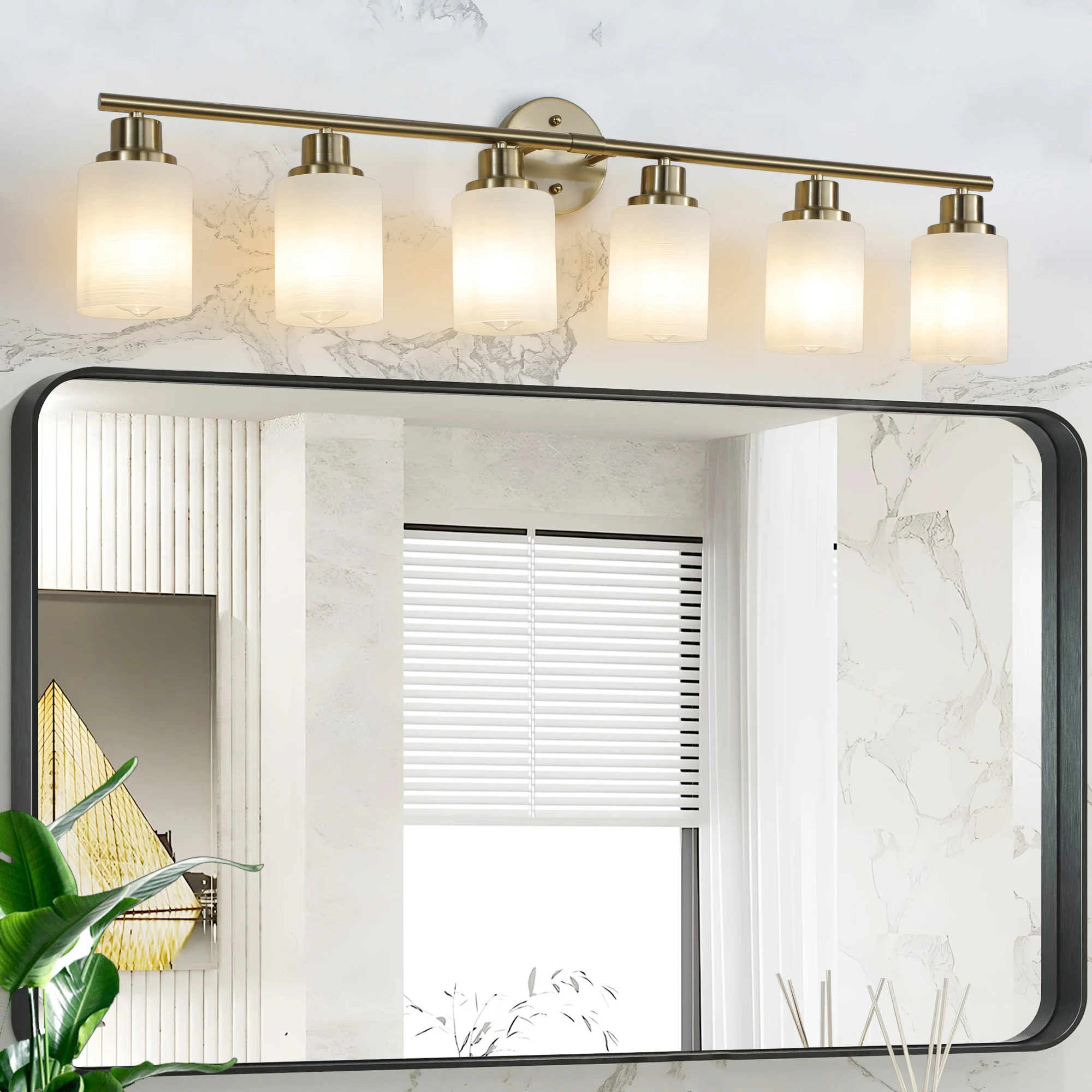 6 Lights Bathroom Vanity Mirror Light Frosted White Glass Shade Gold Iron Frame Modern Wall Sconce for Bedroom Bathroom