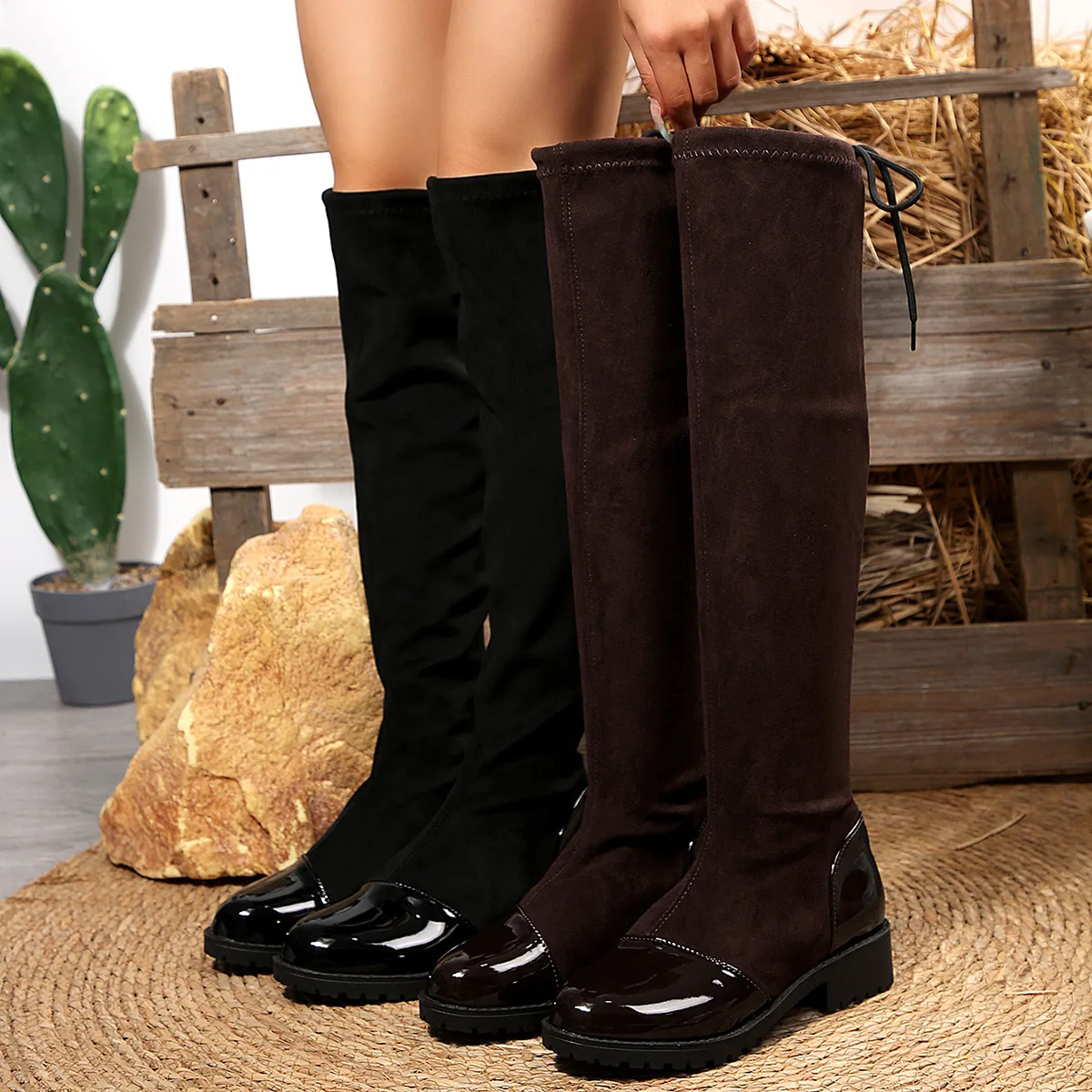 

Retro Over-Knee Long Boots Women's Thick Heel Velvet Surface Elastic Boots Autumn Winter New Style High Waist Slim Boots