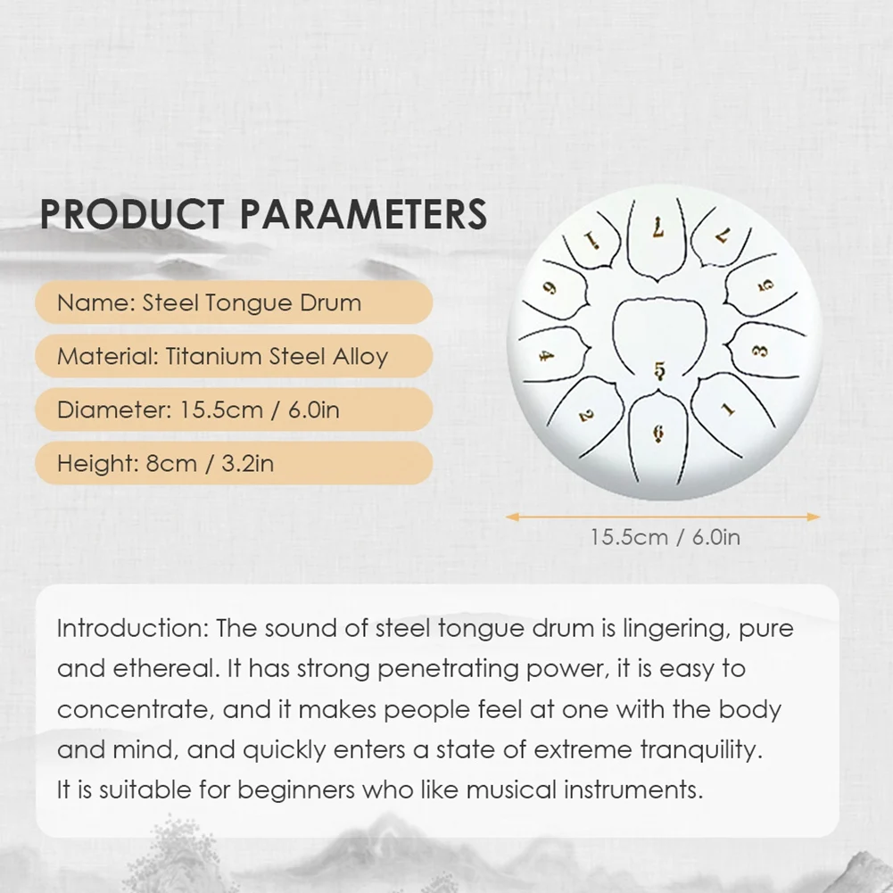 

Highly Recommended.6Inch 11 Tone Steel Tongue Drum Hand Pan Drum Tambourine Drum Parts-D