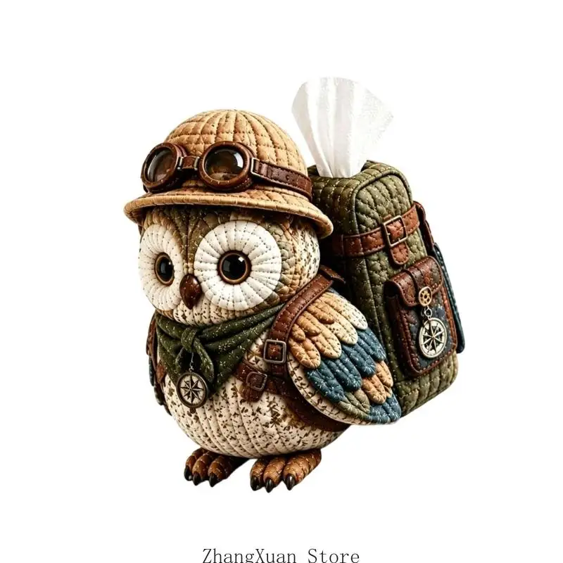 Owl Tissue Box Cover Soft Fabric Kitchen Table Storage Holder 3XUF – Detail 10