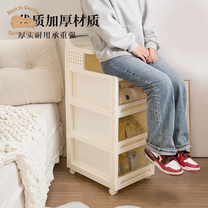 Cream wind simple bedside table replacement trolley storage rental renovation bedside mobile drawer storage cabinet
