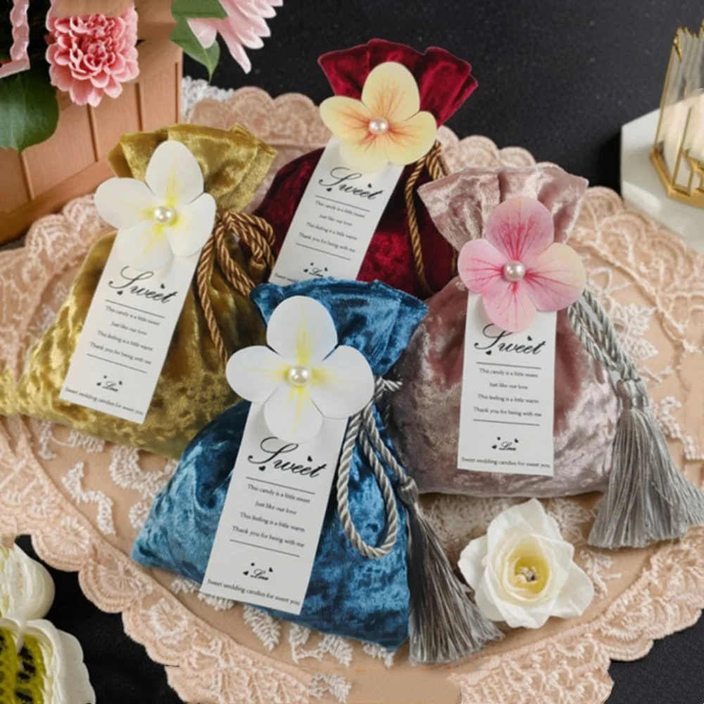 حقيبة زهور اصطناعية رائعة برباط حقيبة حلوى منظم مجوهرات الحفلات حقيبة هدايا مخملية خفيفة الوزن لمنظم المجوهرات #3