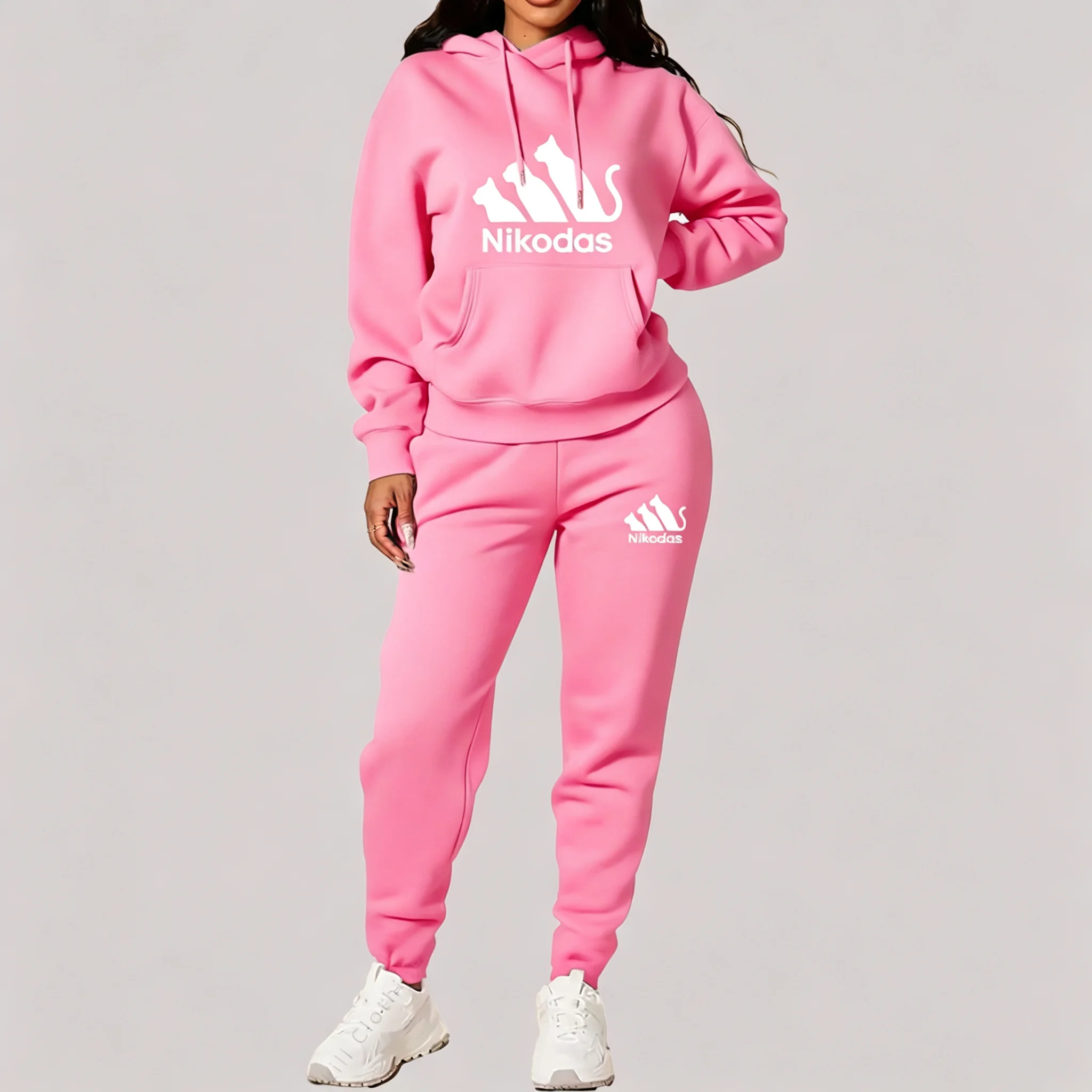 2026 New Women's Sets Hoodies Pants Two Piece Outfits Sportswear Sweatsuit Aesthetic Trend Suit Woman Pink Tracksuit Plus Size