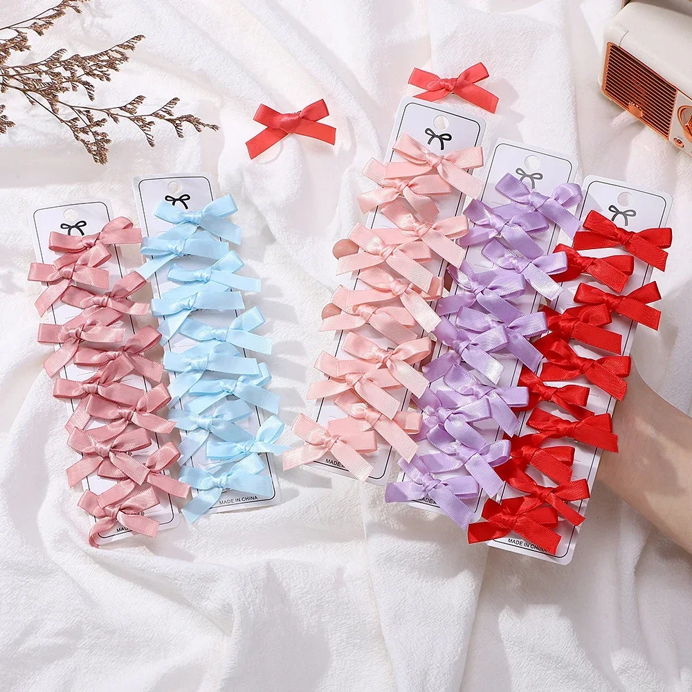 RAINBOW BOWS 10Pcs Kids Sweet Solid Color Mini Bows Hair Clip Baby Girls Ballet Style Ribbon Braided Hair Accessories Wholesale — zdjęcie 5