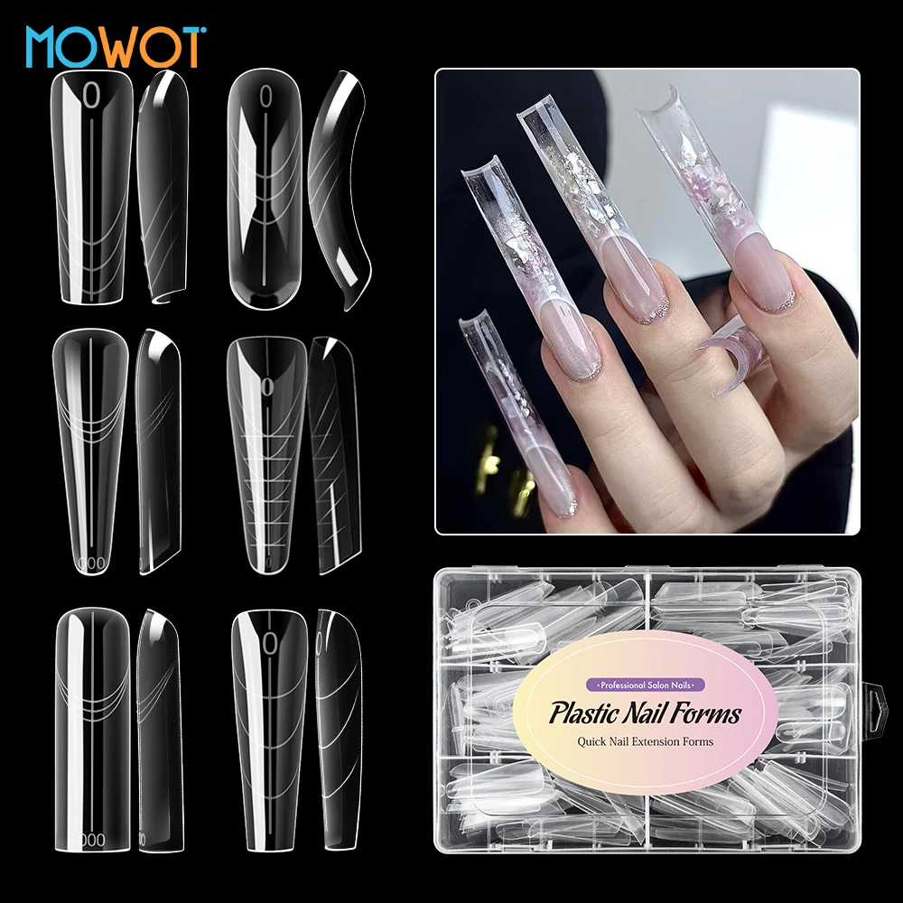 MOWOT 168개/180개 클리어 듀얼 폼 네일 몰드 세트 풀 커버 인조 손톱 팁 폴리 네일 젤 몰드 재사용 가능한 아크릴 네일 탑 폼