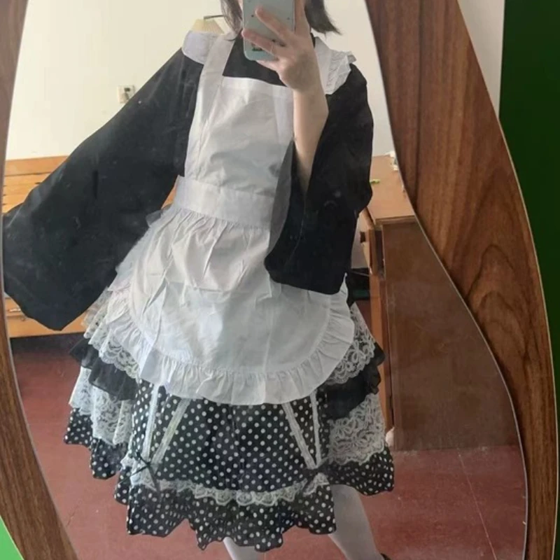 Jupe gâteau en dentelle à pois rouge pour femmes, Design Original, mignonne, rétro japonais, nouvelle collection douce Lolita, jupes courtes bouffantes pour dames