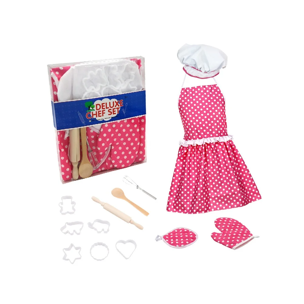 

13pcs Kids Kitchen Playset Chef Cosplay Costume Kitchenware Set With Oven Mitts Rolling Pin Utensils Pretend Play For Cooking