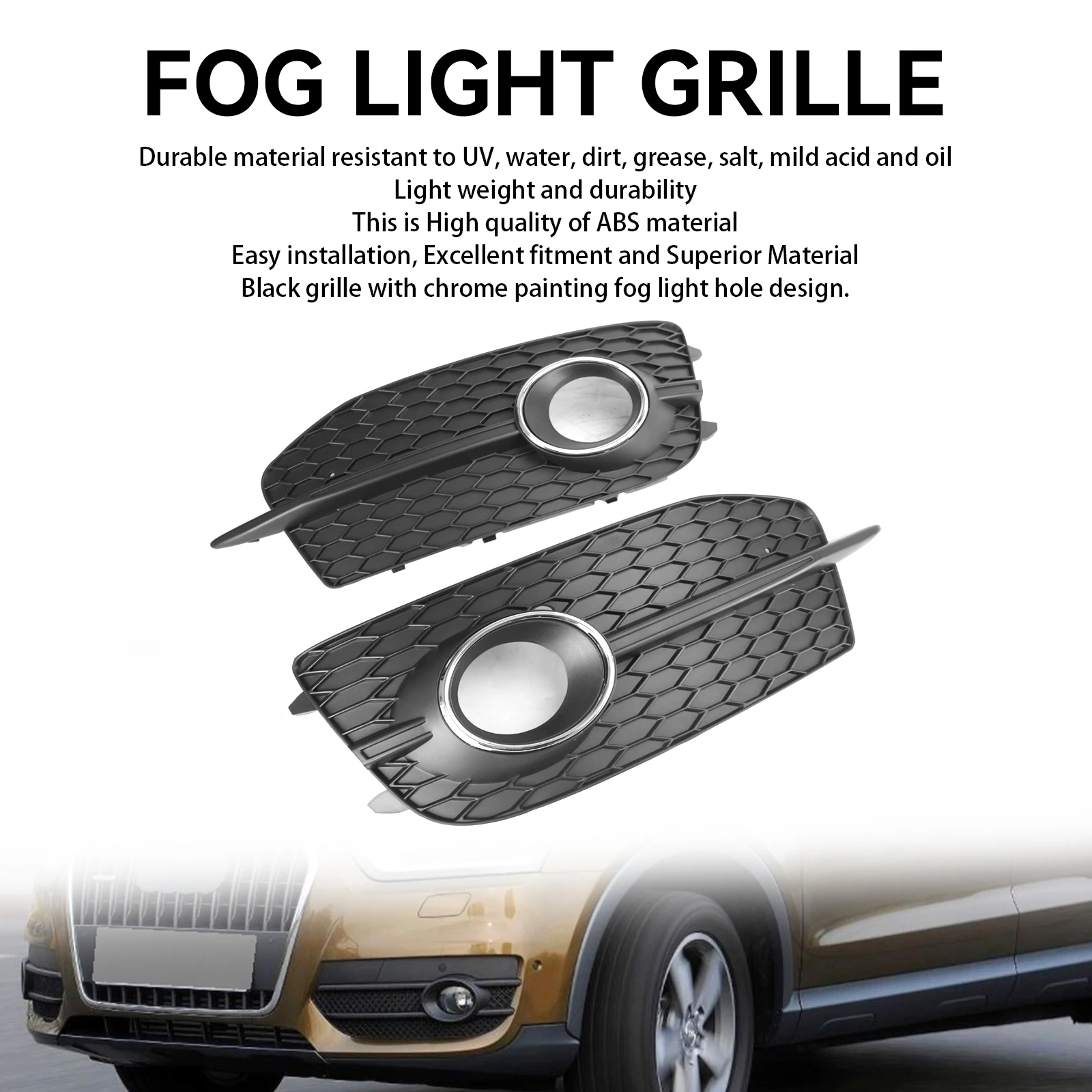 Areyourshop 2PCS Bumper Fog Light Grill Grille 8U0807681DSP9 Fit for Audi Q3 S-Line 2012-2014