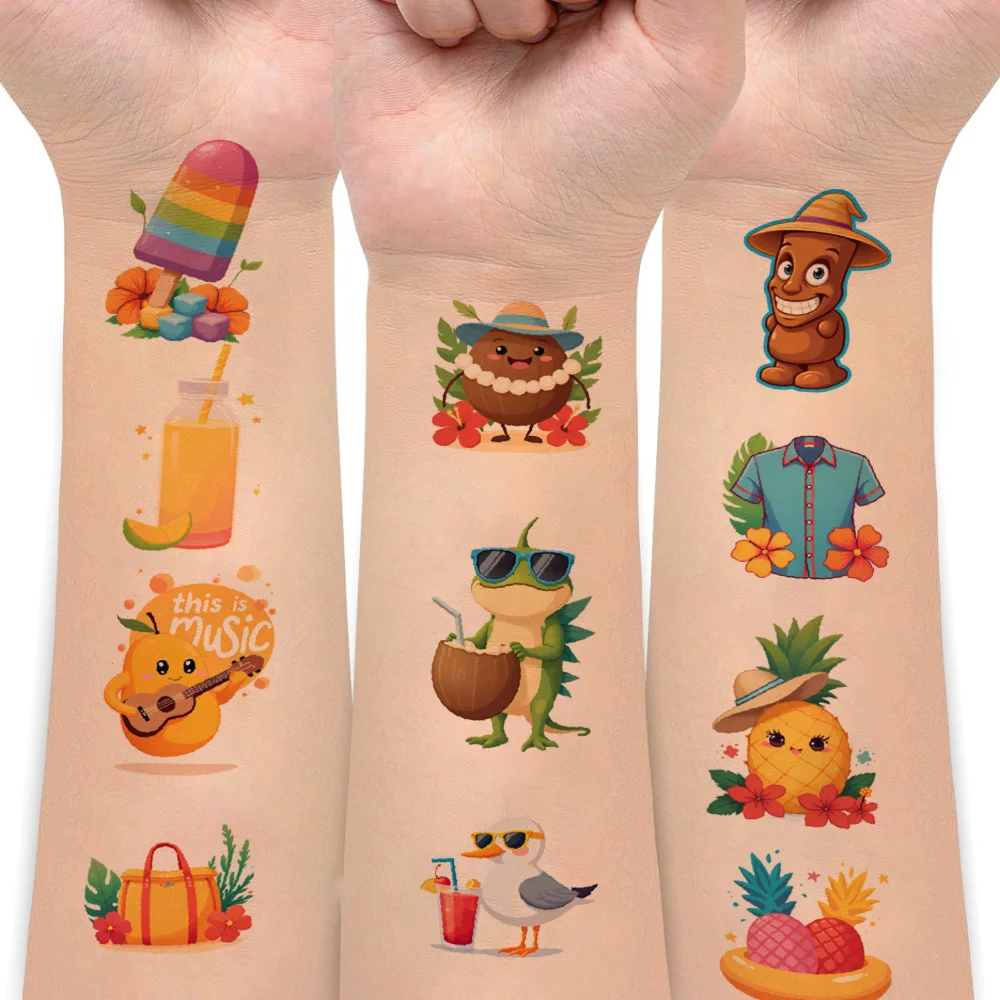 

63pcs Temporary Tattoo Summer Stickers Cartoon Beach Stickers Temporary Tattoo Stickers For Children Arms Girls