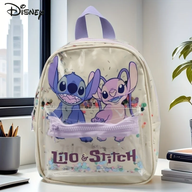 Disney Stitch Vintage Unisex Tote PVC Clear Sequin Backpack Zip Closure Adjustable Shoulder Strap Ideal for Work Travel Outdoor