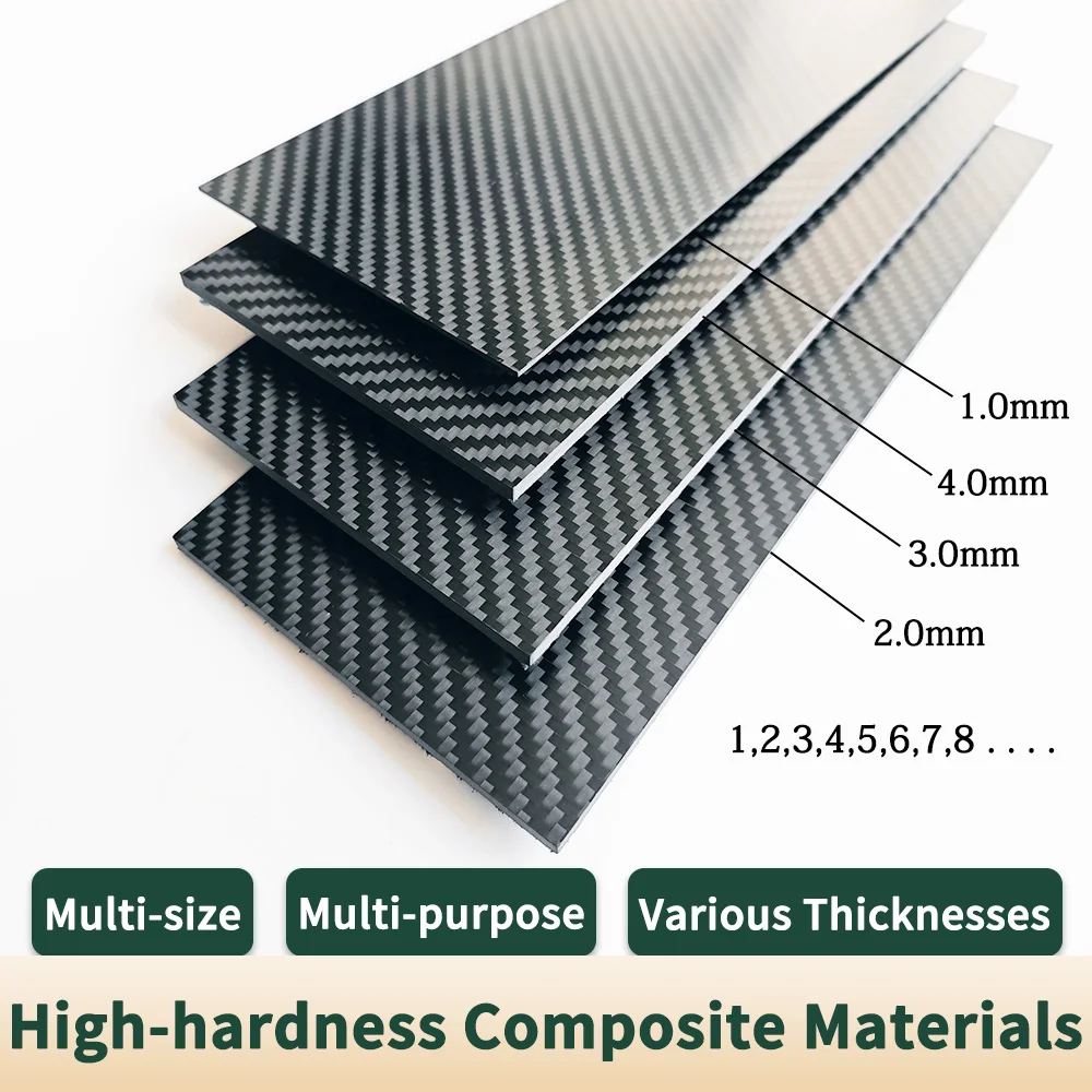 1pcs 100mmx250mm 3K High Hardness Carbon Fiber Sheets 100% Pure Carbon Panel Board 0.5-5mm Thickness Carbon Fiber Model Material