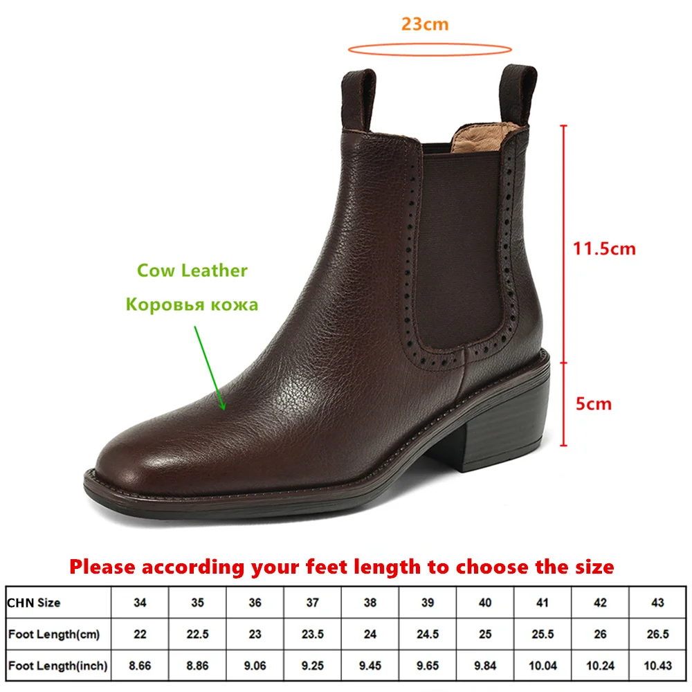 Aucegi شعبية النساء جلد طبيعي تشيلسي حذاء من الجلد جولة تو الانزلاق على شريط مرن حذاء بكعب سميك الحياة اليومية الأحذية المصنوعة يدويا #2