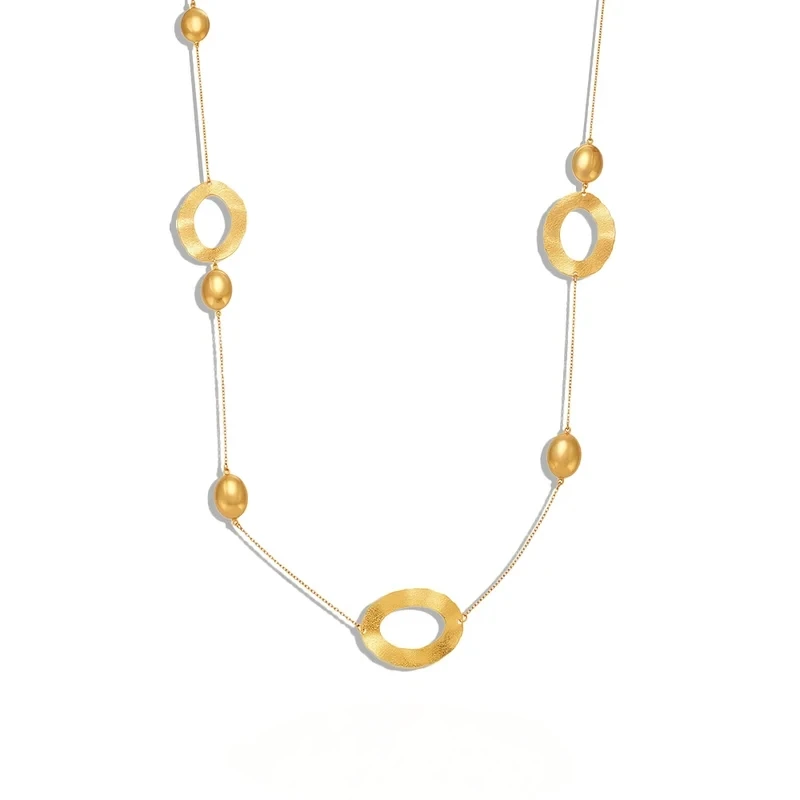 

YISON Golden Chain Oval Pendant Layering Necklaces Stainless Steel Gold-Plated Long Necklace for Women Luxury Gifts Jewelry