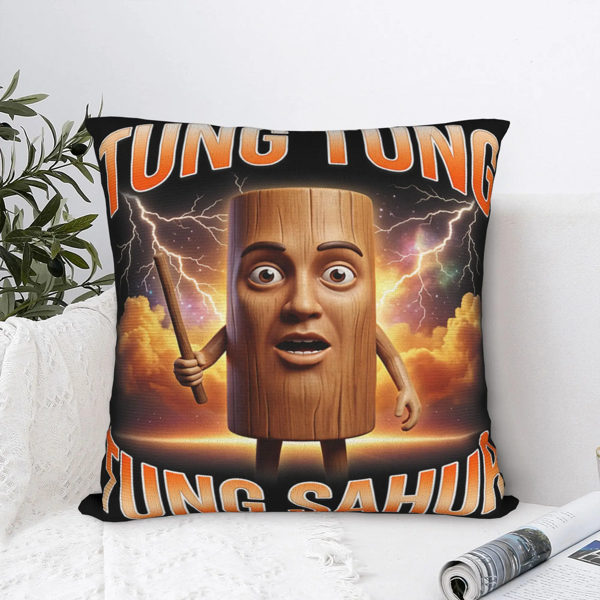 Pillow Case Tung Sahur Funny Viral Internet Meme Joke Design  Pillow Cover For Sofa Car Home Decor Funny Pillowcases