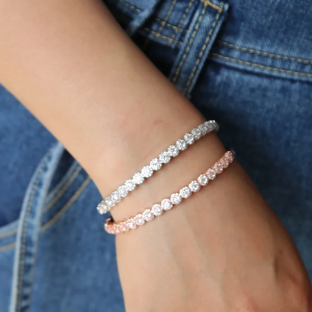 rose gold Color Clear CZ Charm Bracelets & Bangles For Women Star With Moon WEDDING Bangle Jewelry Wholesale Pulseras