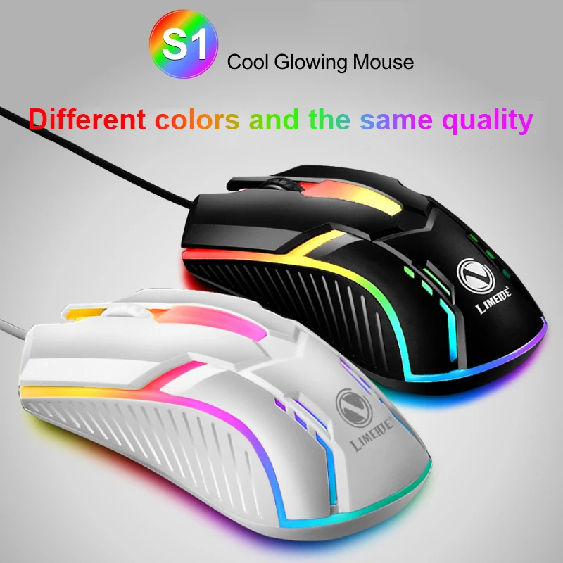 Limei S1 E Sports LED Luminous Backlit Wired Mouse USB Wired For Desktop Laptop Mute Office Computer Gaming Mouse