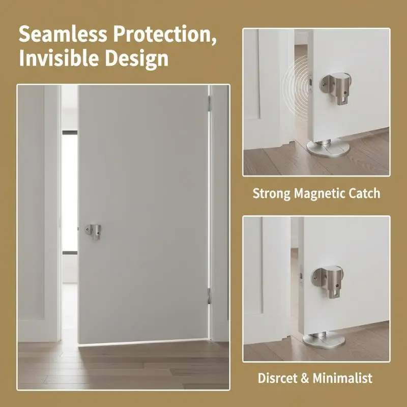 Magnetic Floor Door Stopper No Drill Anti Collision Strong Magnet Door Stop for Bathroom Toilet Kitchen Use